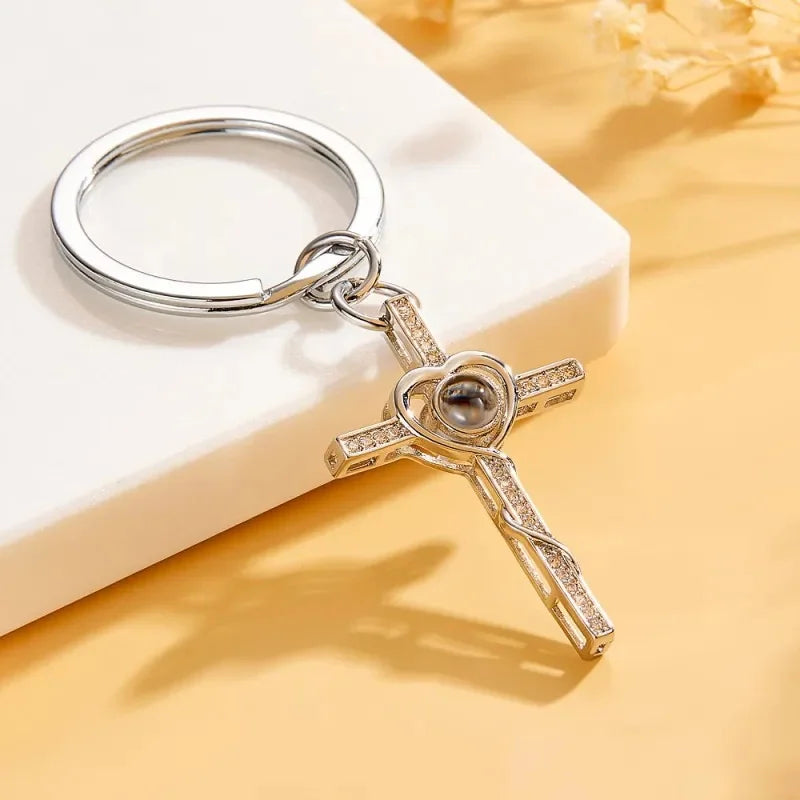 Customized Cross Photo Keychain