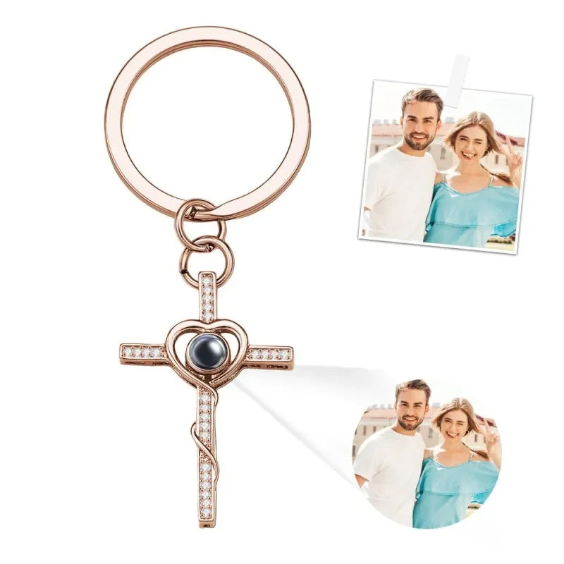 Customized Cross Photo Keychain