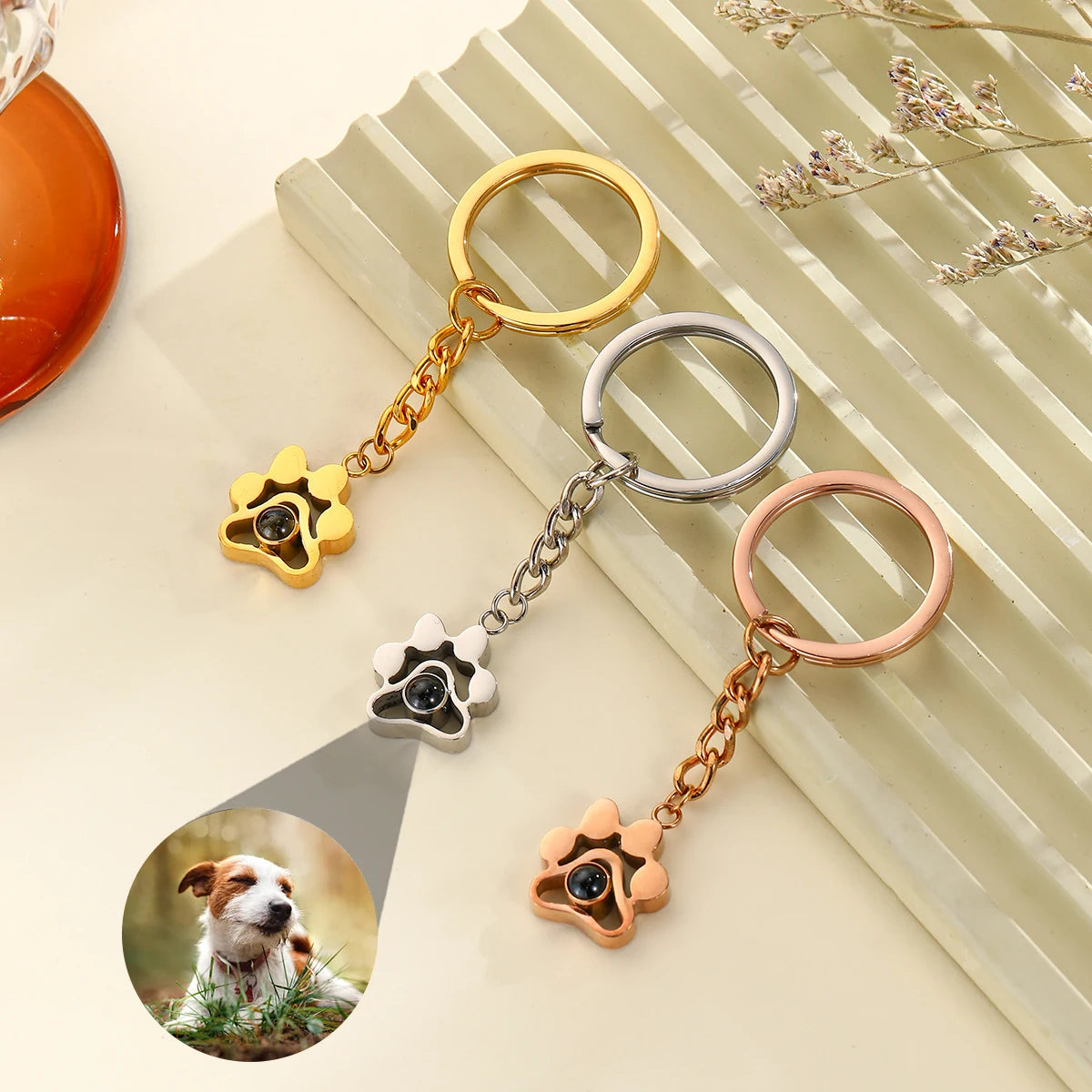 Paw Print Photo Key Ring