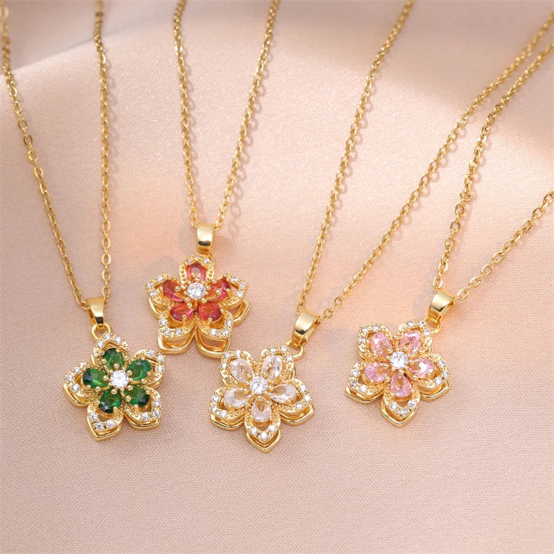 Ceres Flower Rotating Pendant Necklace