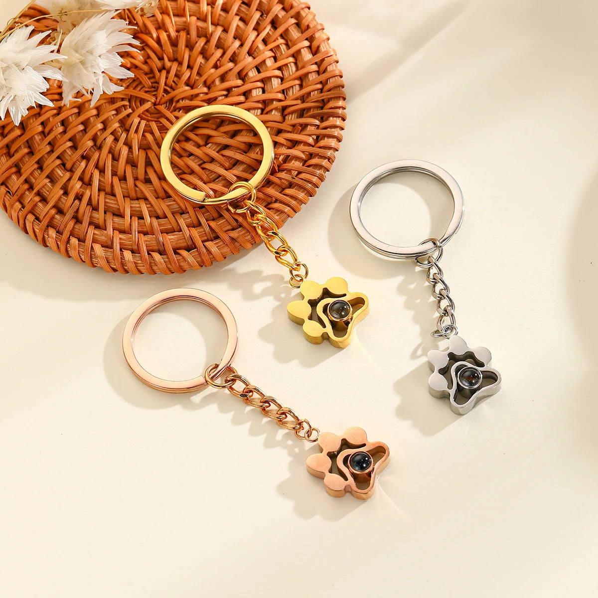 Paw Print Photo Key Ring