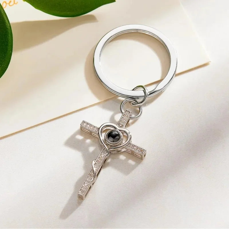 Customized Cross Photo Keychain