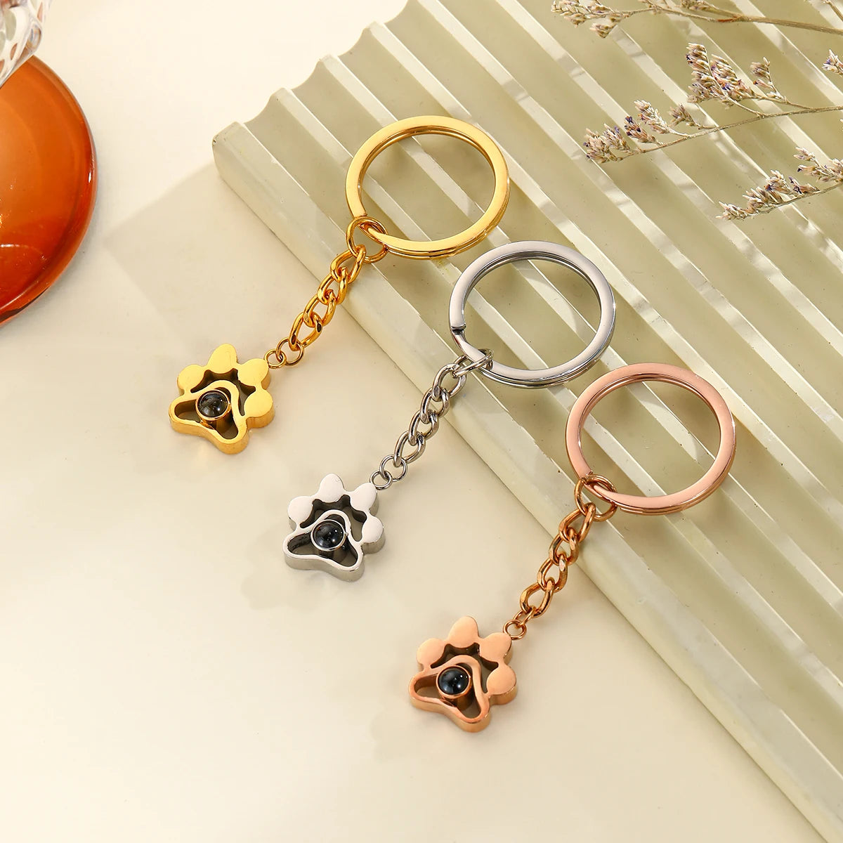 Paw Print Photo Key Ring